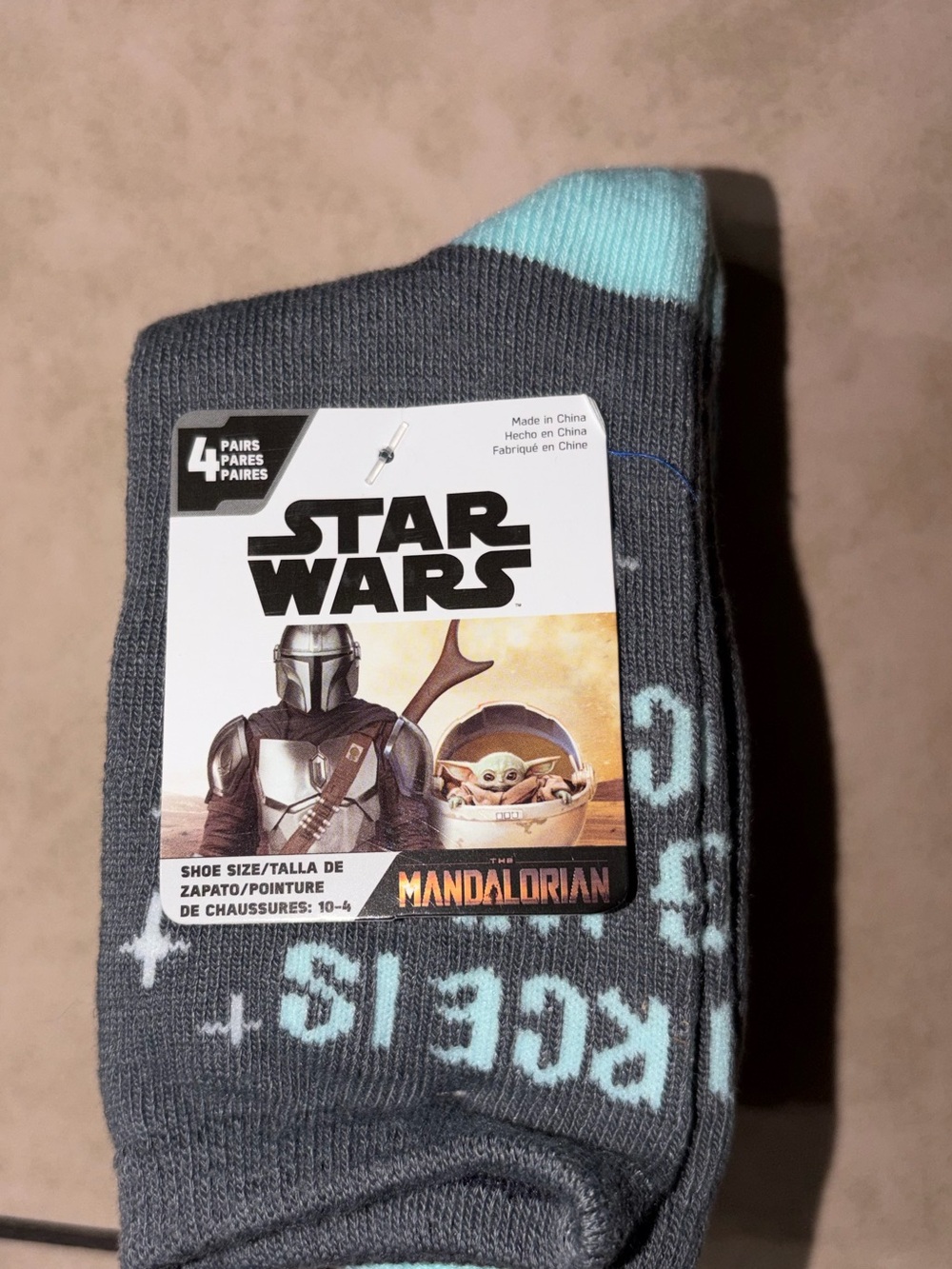 Star Wars Mandalorian Crew Socks - Gray with Light Blue Accents 4 pairs